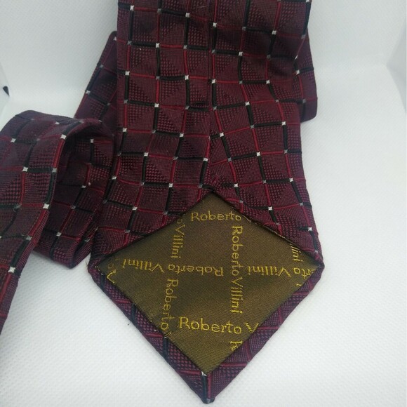 Roberto Villini Collezione Hand Made All Silk Maroon red black white - Picture 3 of 4